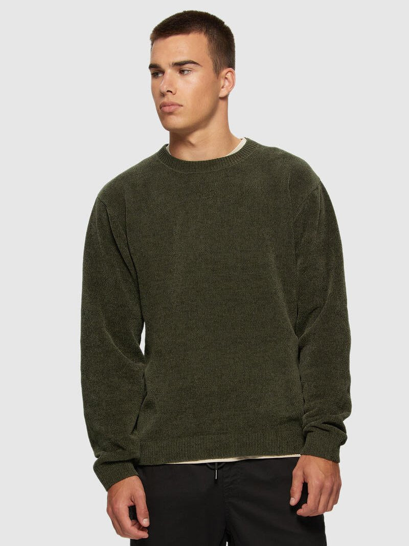KUWALLA TEXTURED KNIT CREW SWEATER OLIVE