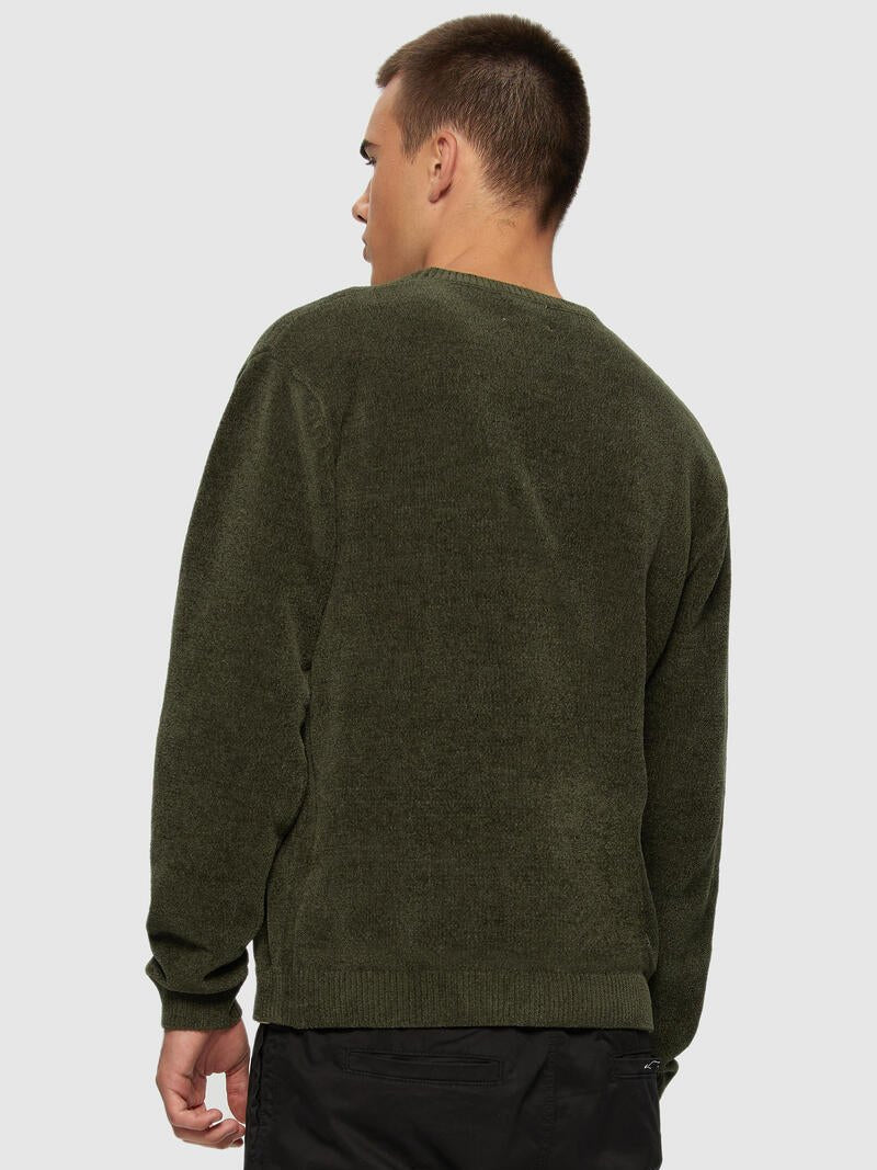 KUWALLA TEXTURED KNIT CREW SWEATER OLIVE