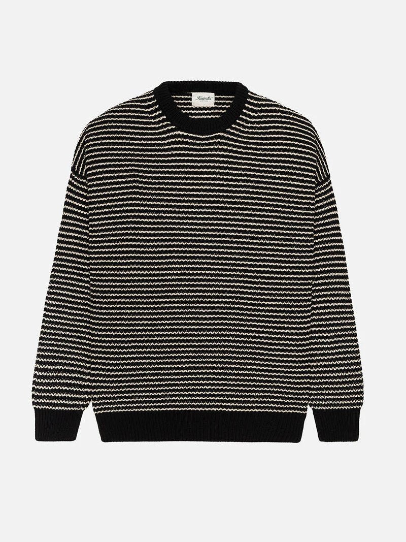 KUWALLA WAFFLE KNIT CREW SWEATER NAVY/WHITE