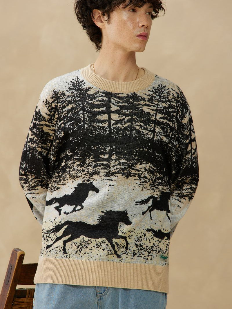 KUWALLA JACQUARD KNIT SWEATER WILD STALLION