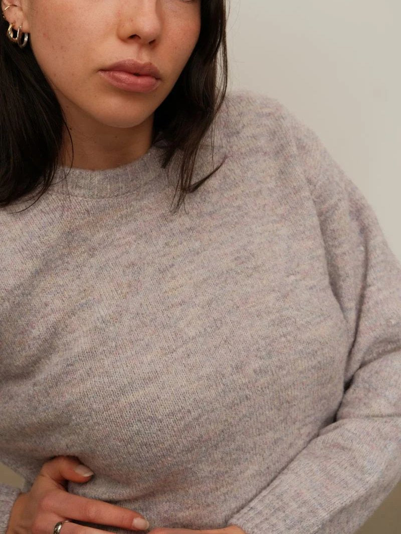 KUWALLA HEATHERED KNIT CREW SWEATER LAVENDER