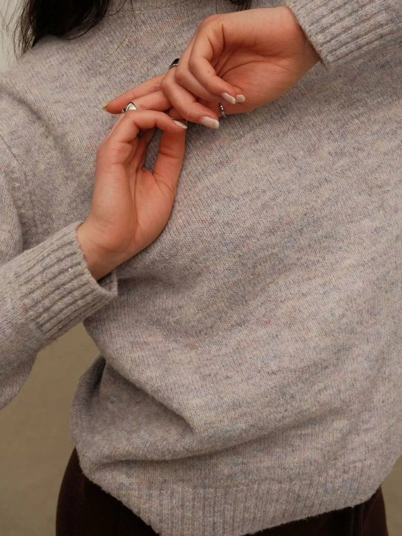 KUWALLA HEATHERED KNIT CREW SWEATER LAVENDER