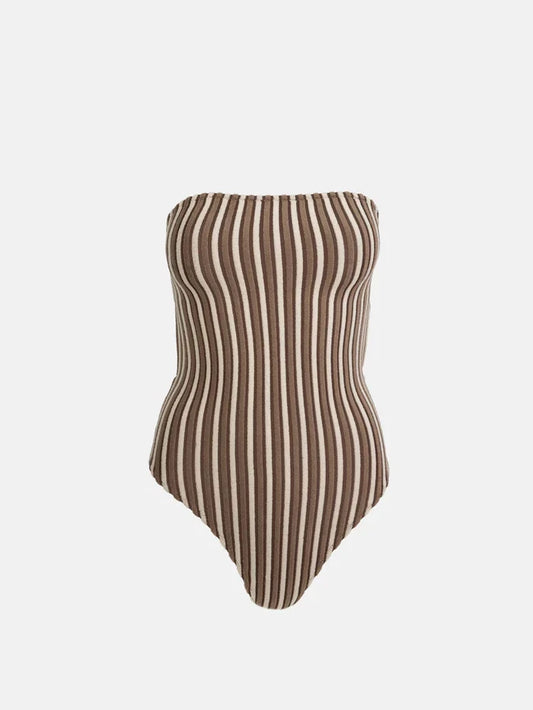 RHYTHM TERRY SANDS STRIPE STRAPLESS ONE PIECE COCOA