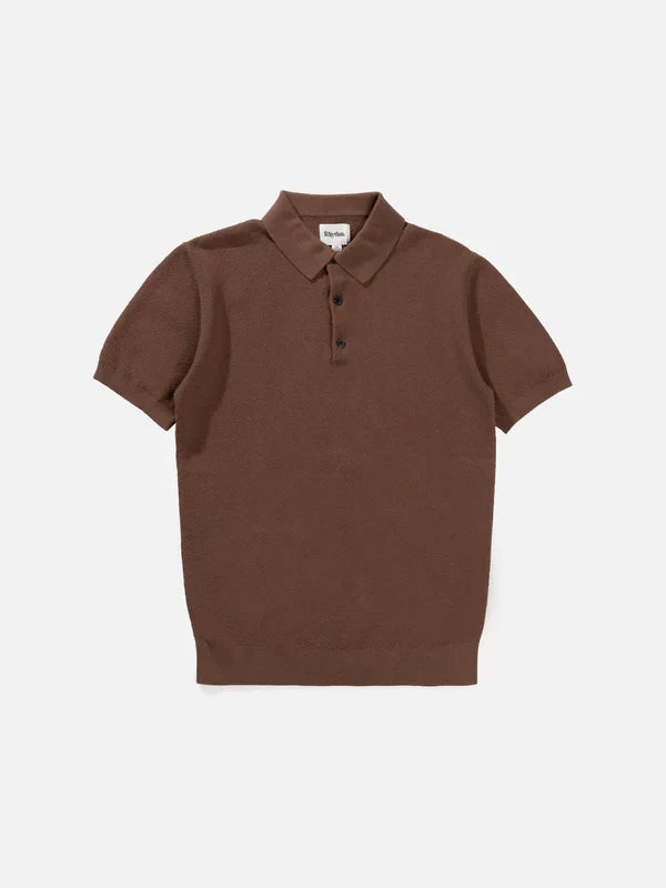 RHYTHM TEXTURED KNIT SHORT SLEEVE POLO BROWN