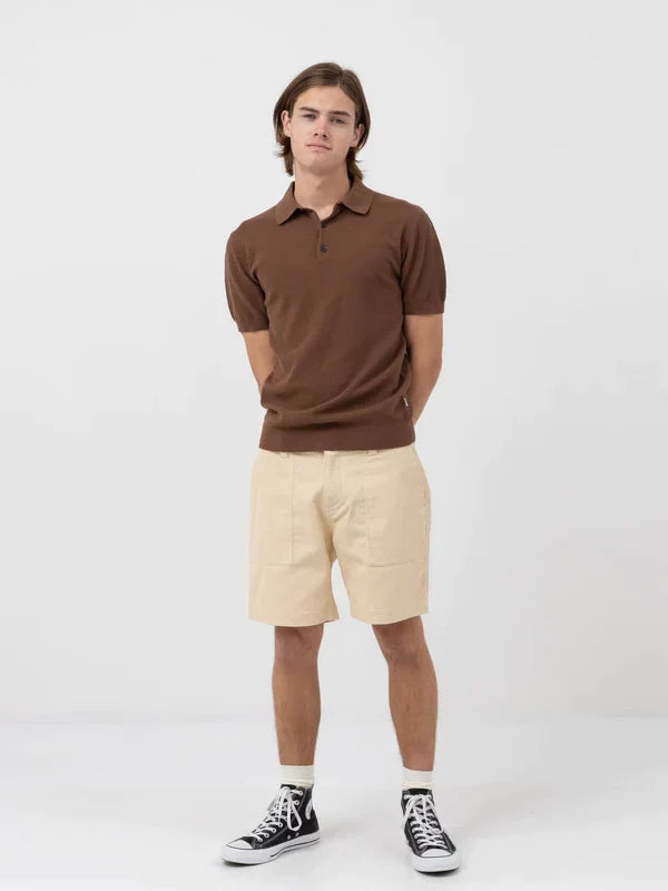 RHYTHM TEXTURED KNIT SHORT SLEEVE POLO BROWN