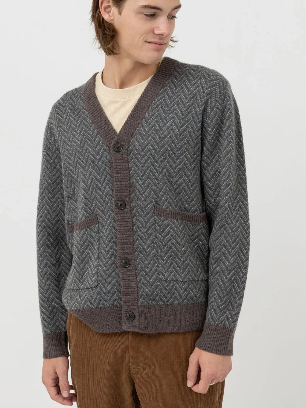 RHYTHM MOHAIR HERRINGBONE CARDIGAN PACIFIC