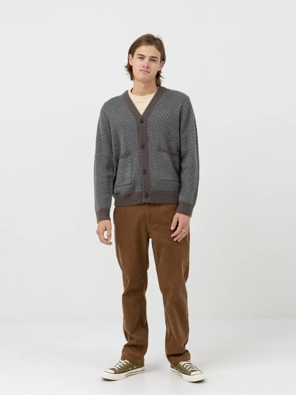 RHYTHM MOHAIR HERRINGBONE CARDIGAN PACIFIC