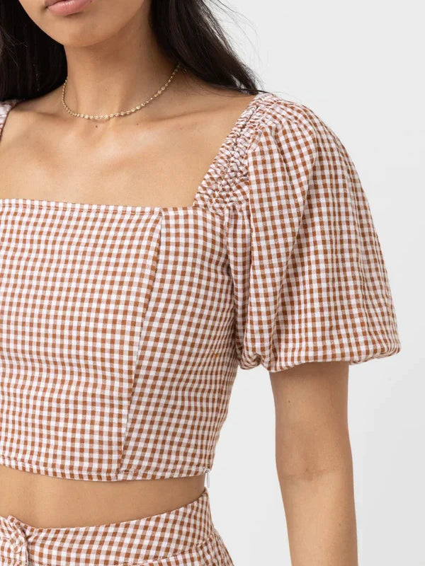 RHYTHM LOLA CHECK SHORT SLEEVE TOP CLAY