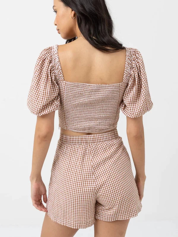 RHYTHM LOLA CHECK SHORT SLEEVE TOP CLAY