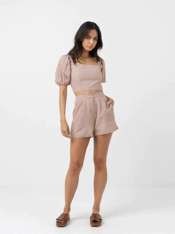RHYTHM LOLA CHECK SHORT SLEEVE TOP CLAY