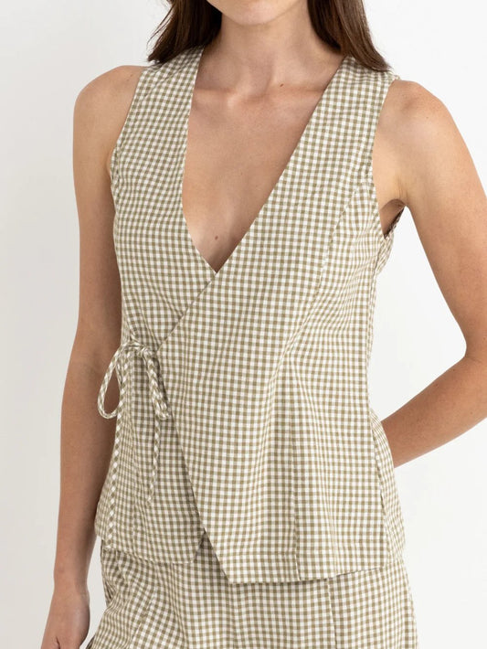 RHYTHM LOLA CHECK WRAP FRONT VEST OLIVE
