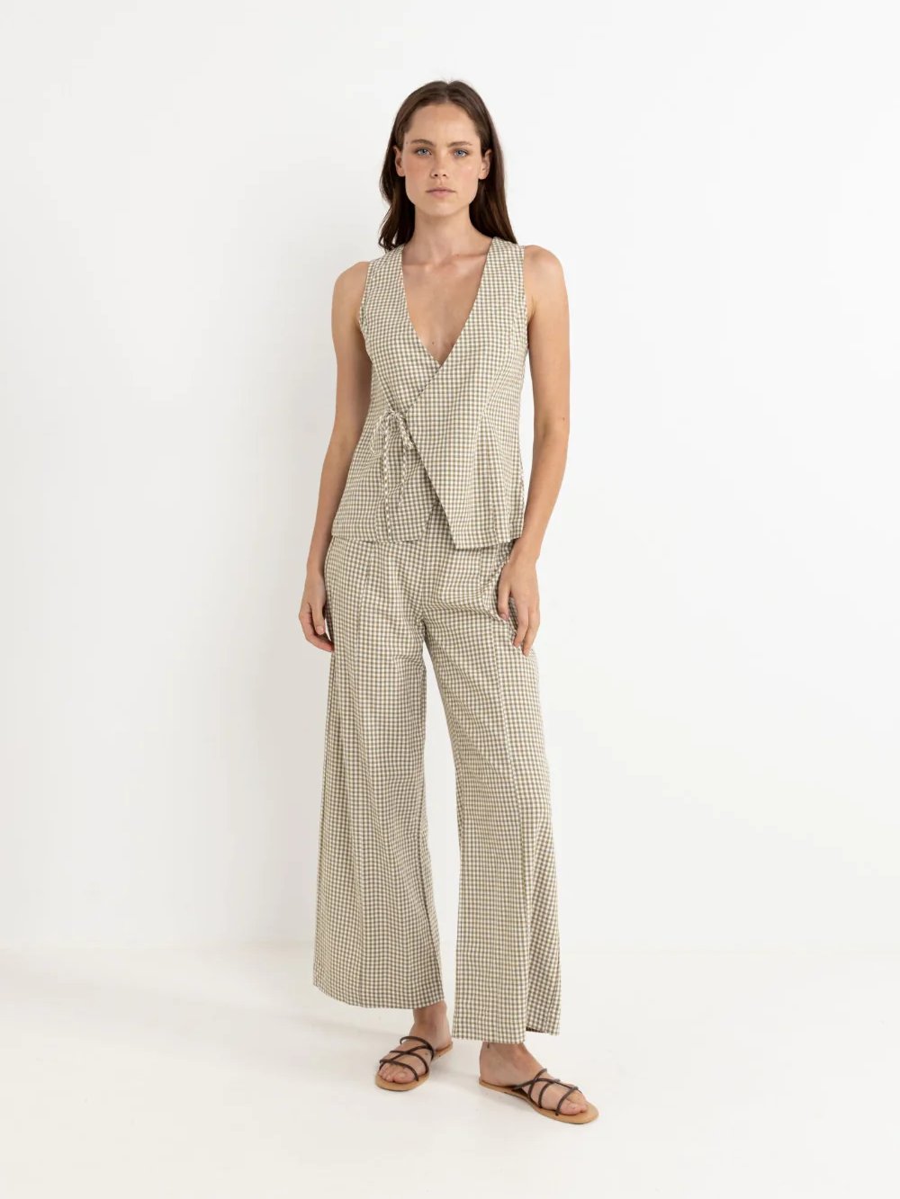 RHYTHM LOLA CHECK WRAP FRONT VEST OLIVE