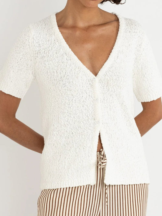 RHYTHM ADELE SHORT SLEEVE KNIT CARDIGAN WHITE