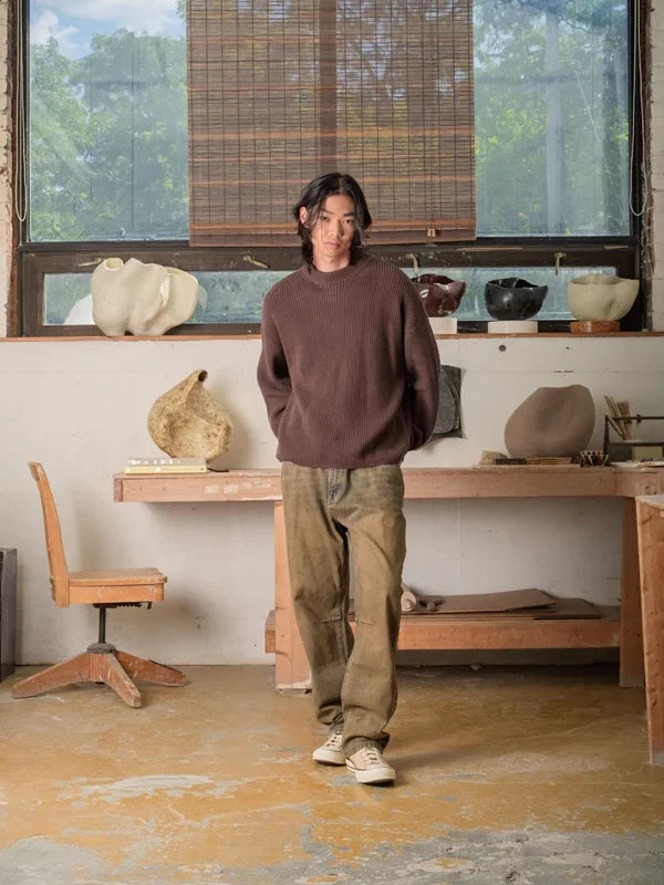 KUWALLA KNITTED BOX CREW SWEATER COFFEE