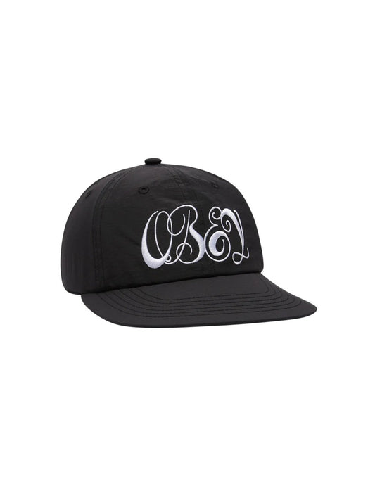 OBEY SCRIPT NYLON 6 PANEL STRAPBACK HAT BLACK