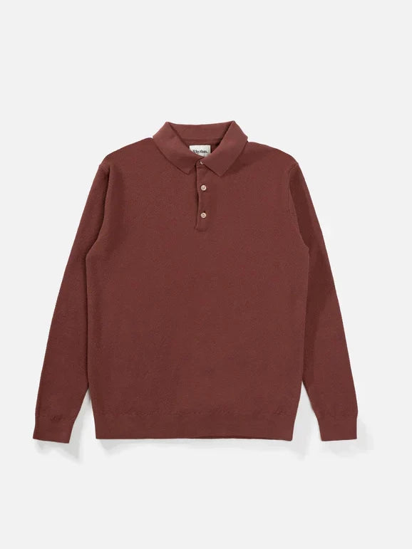 RHYTHM TEXTURED KNIT LONG SLEEVE POLO BRICK