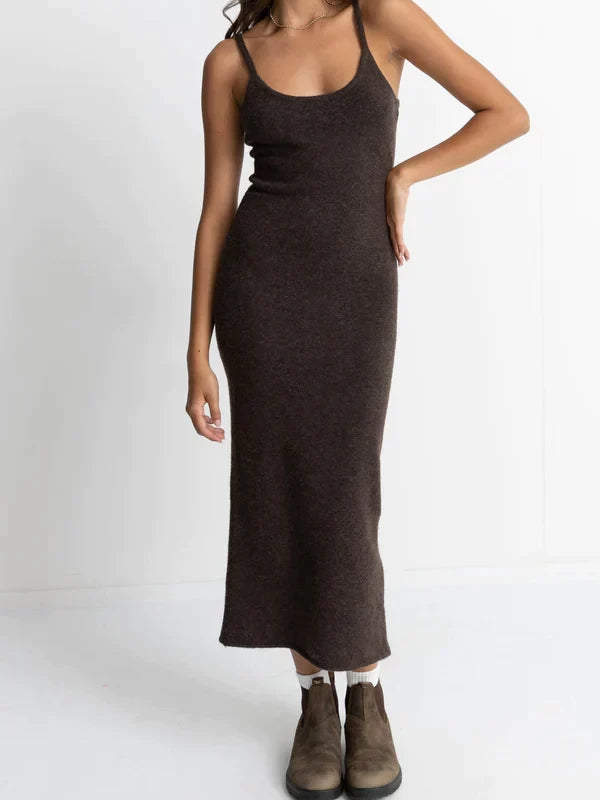 RHYTHM KNIT MIDI DRESS CHOCOLATE