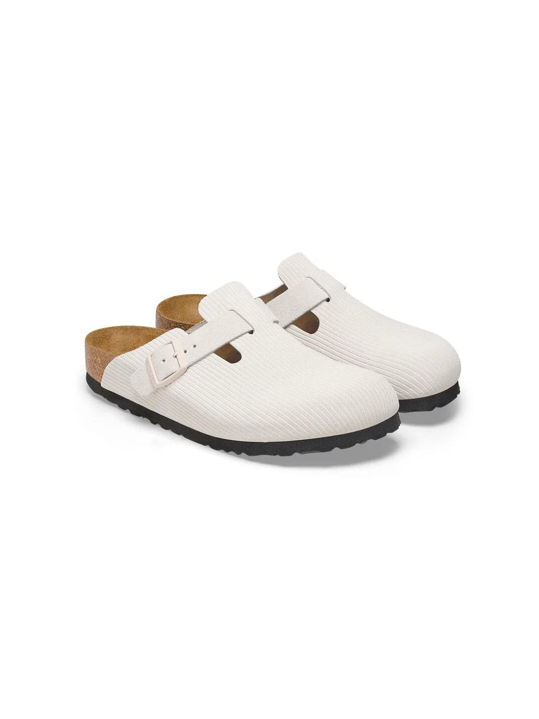 BIRKENSTOCK BOSTON SUEDE EMBOSSED CORDUROY ANTIQUE WHITE