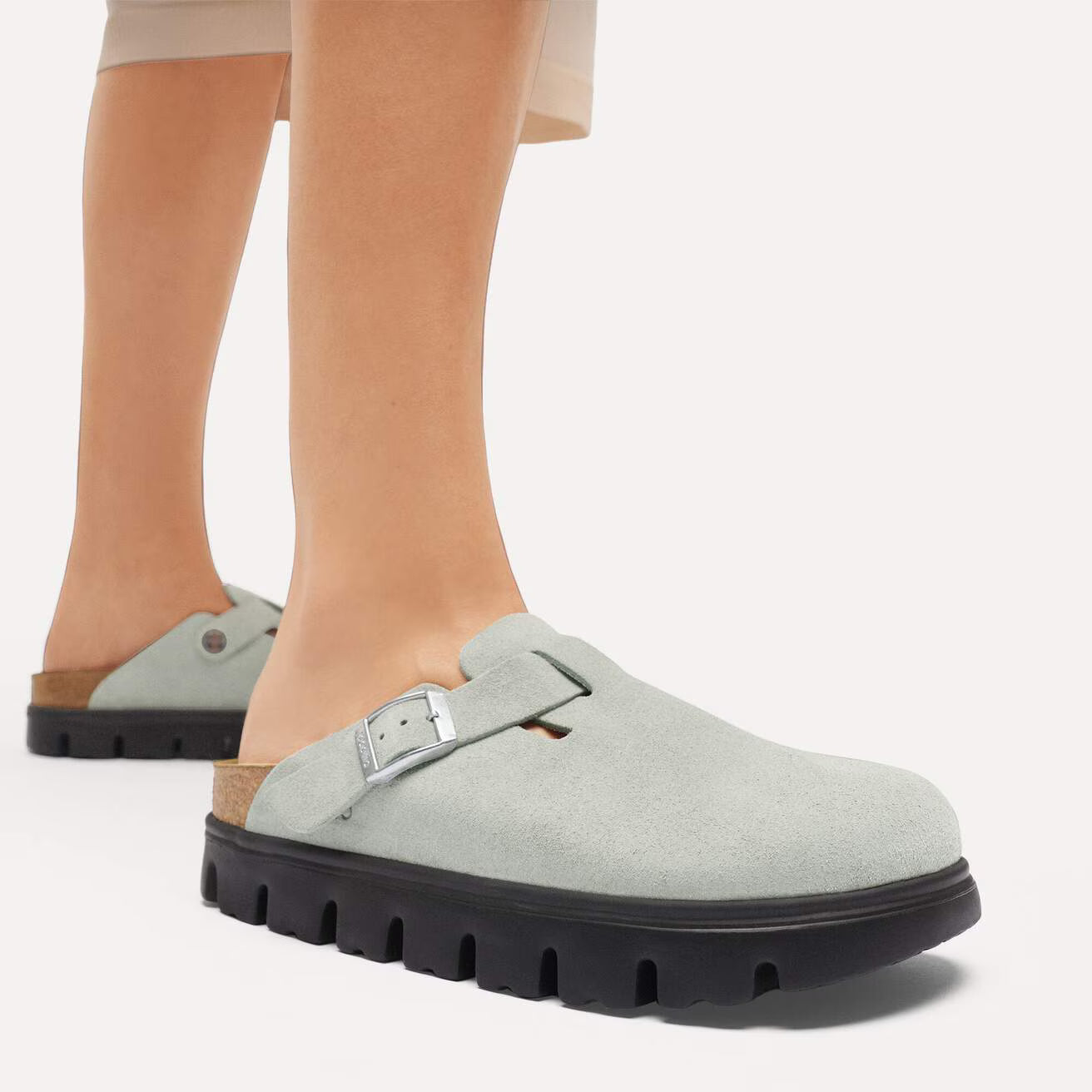 BIRKENSTOCK BOSTON CHUNKY SUEDE LEATHER PURE SAGE
