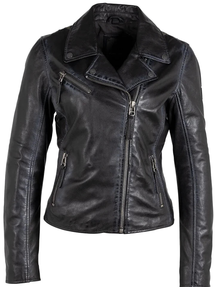 MAURITIUS CHRISTY STAR DETAIL LEATHER JACKET BLACK/OLIVE