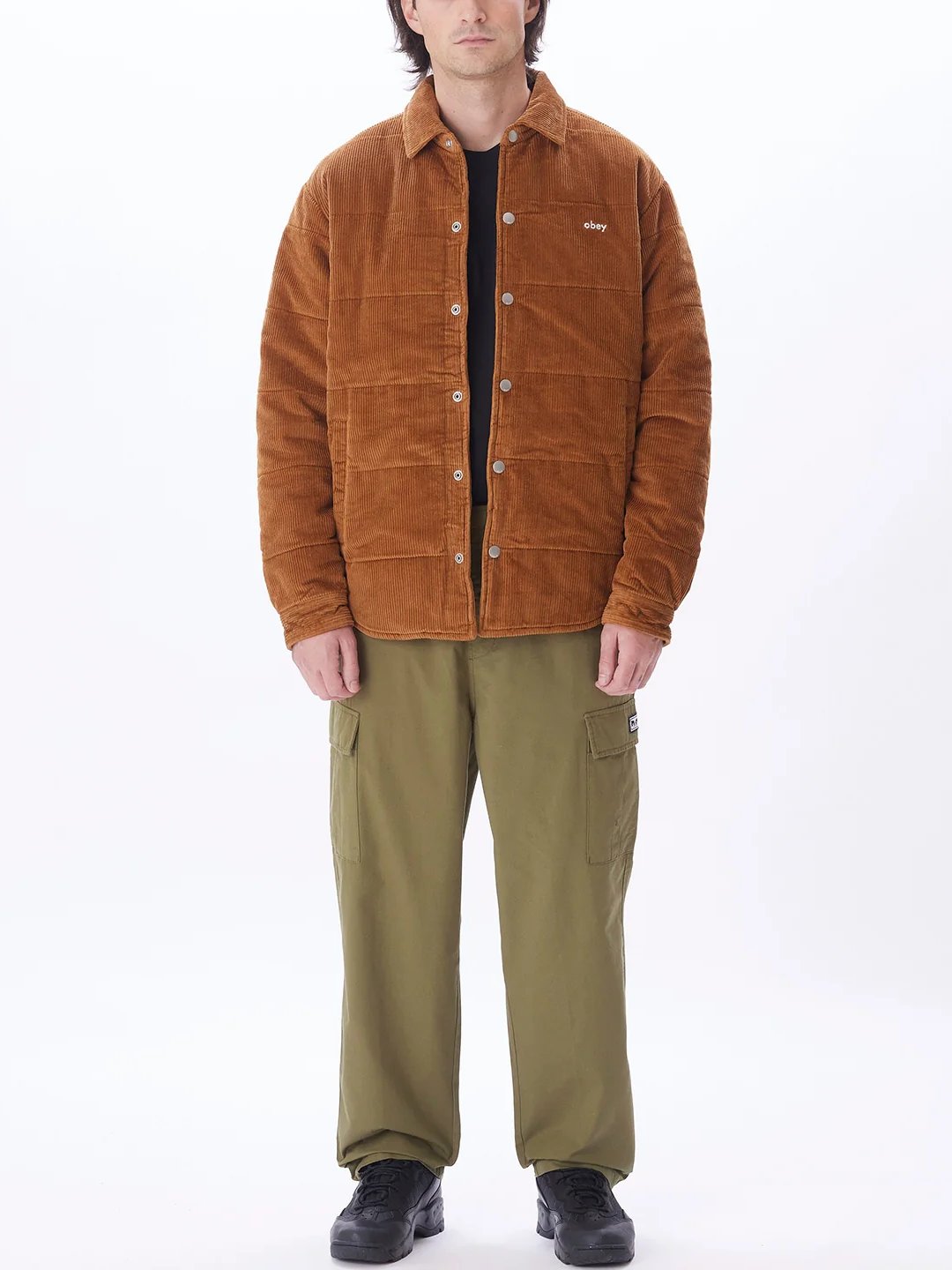OBEY GRAND CORD SHIRT JACKET CATECHU WOOD