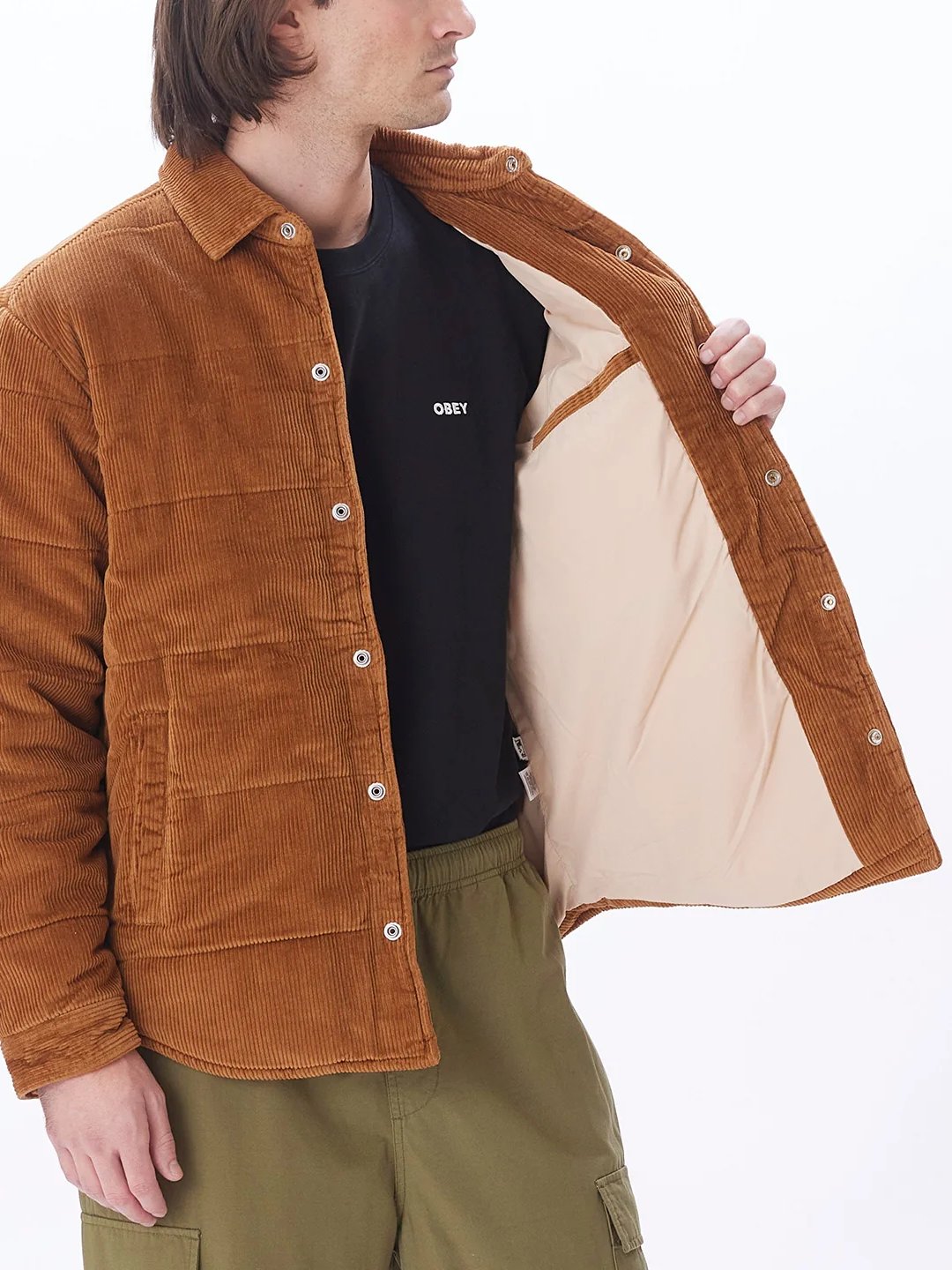 OBEY GRAND CORD SHIRT JACKET CATECHU WOOD