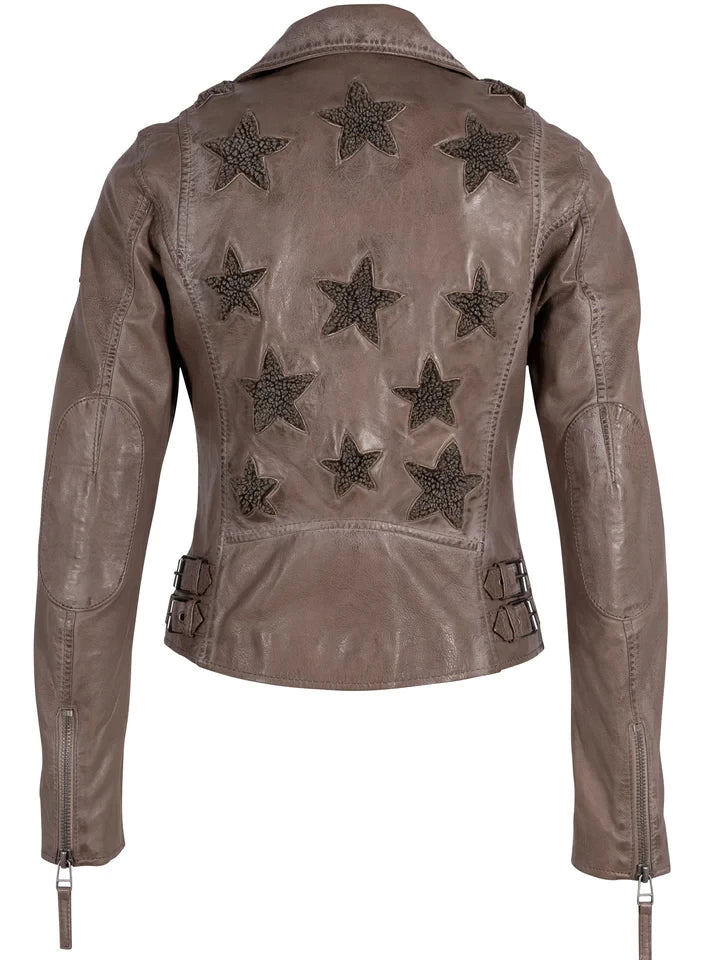 MAURITIUS CHRISTY STAR DETAIL LEATHER JACKET COZY TAUPE