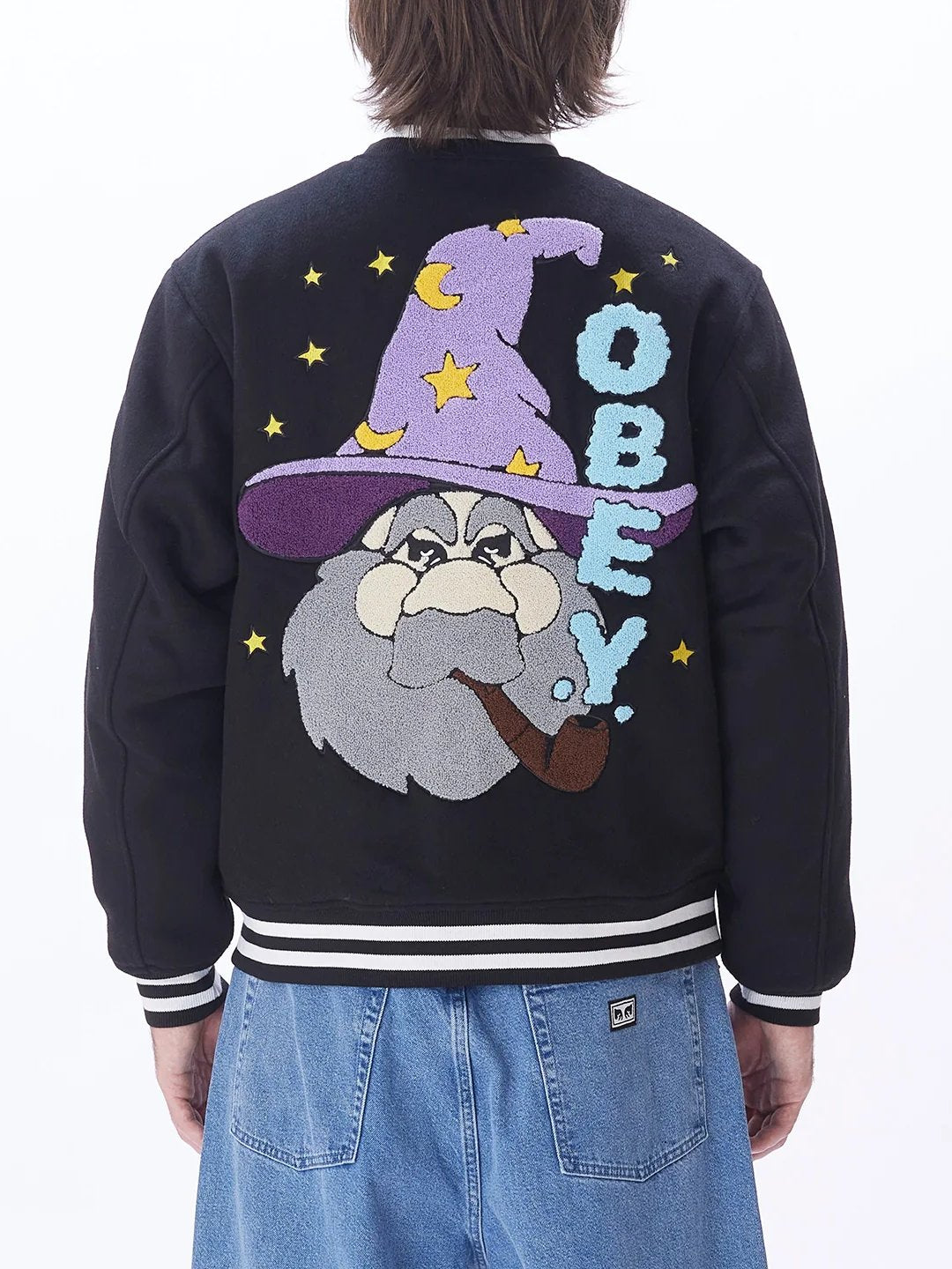 OBEY WIZARD VARSITY JACKET BLACK