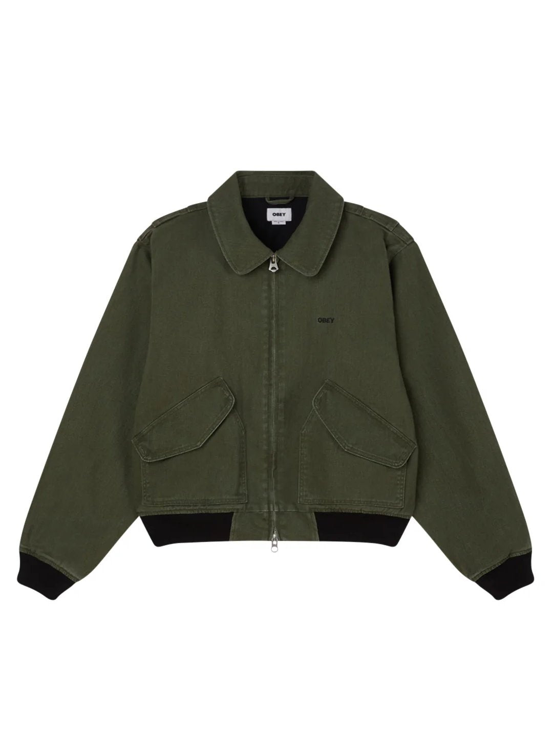 OBEY DENIM CWU JACKET KOMBU GREEN FADED WASH