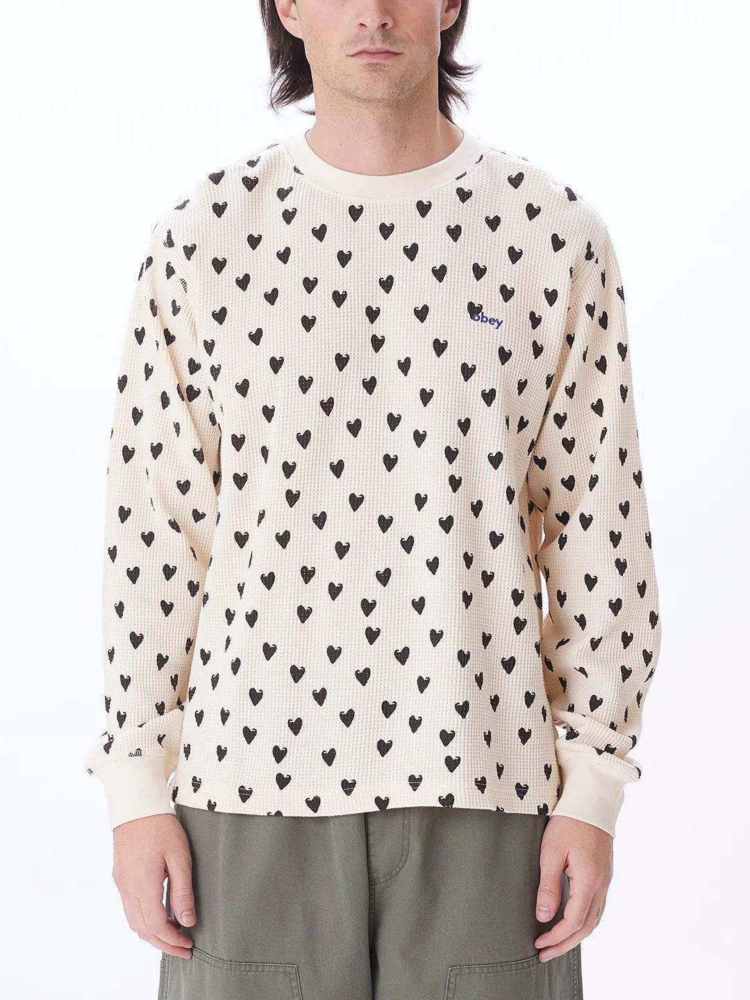 OBEY HEARTS THERMAL LONG SLEEVE UNBLEACHED BLACK