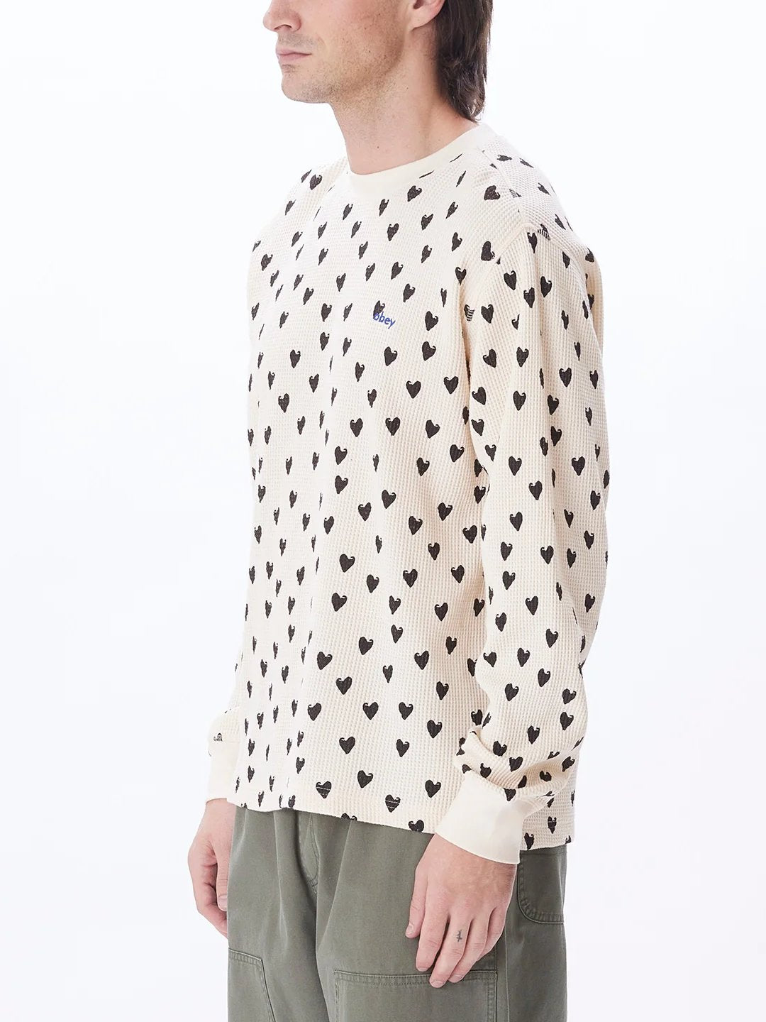 OBEY HEARTS THERMAL LONG SLEEVE UNBLEACHED BLACK
