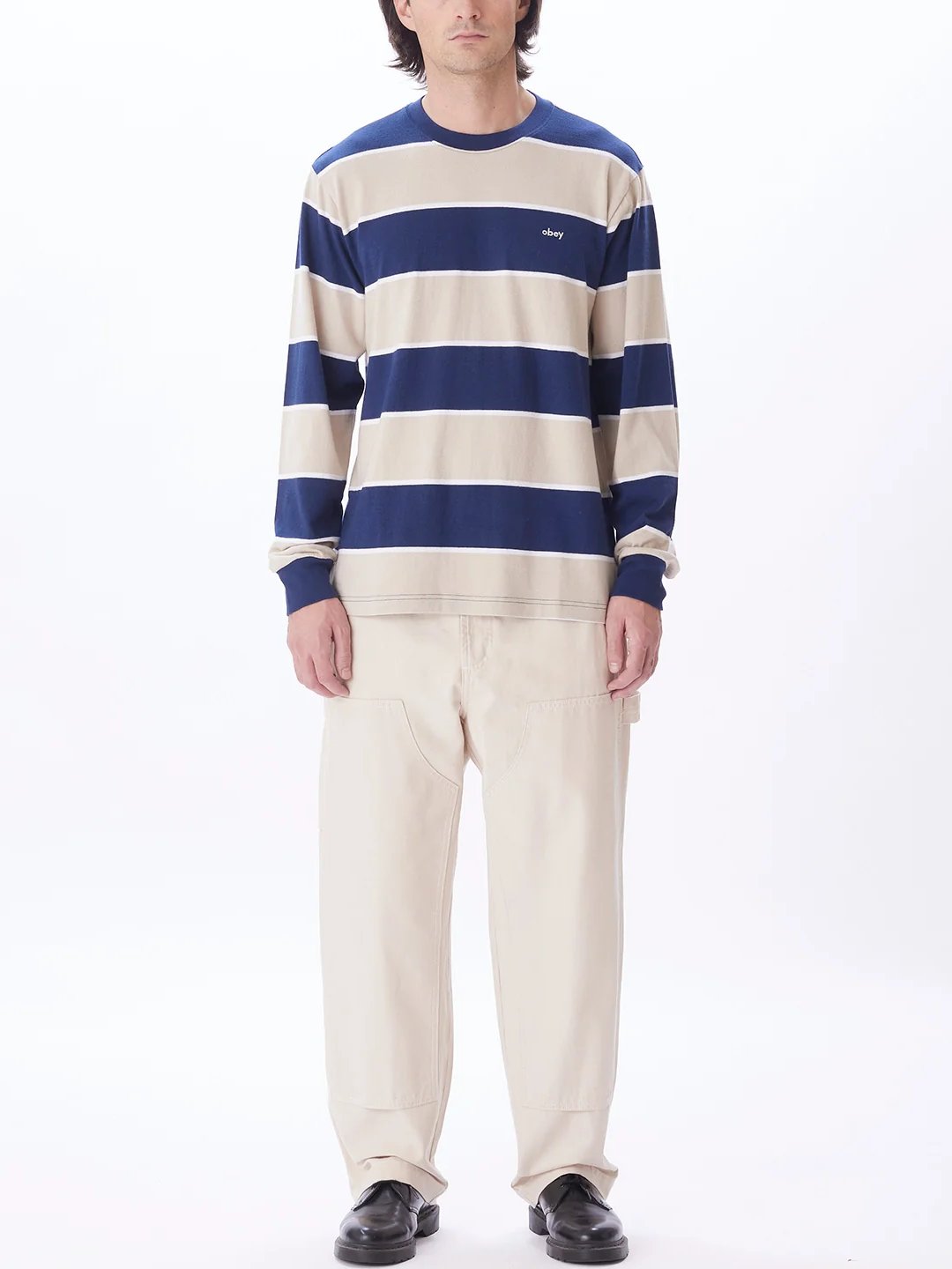 OBEY BRYON STRIPE LONG SLEEVE SHIRT ACADEMY NAVY MULTI