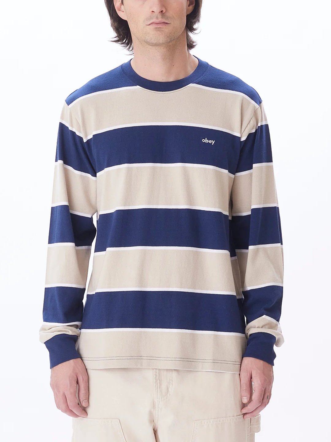 OBEY BRYON STRIPE LONG SLEEVE SHIRT ACADEMY NAVY MULTI