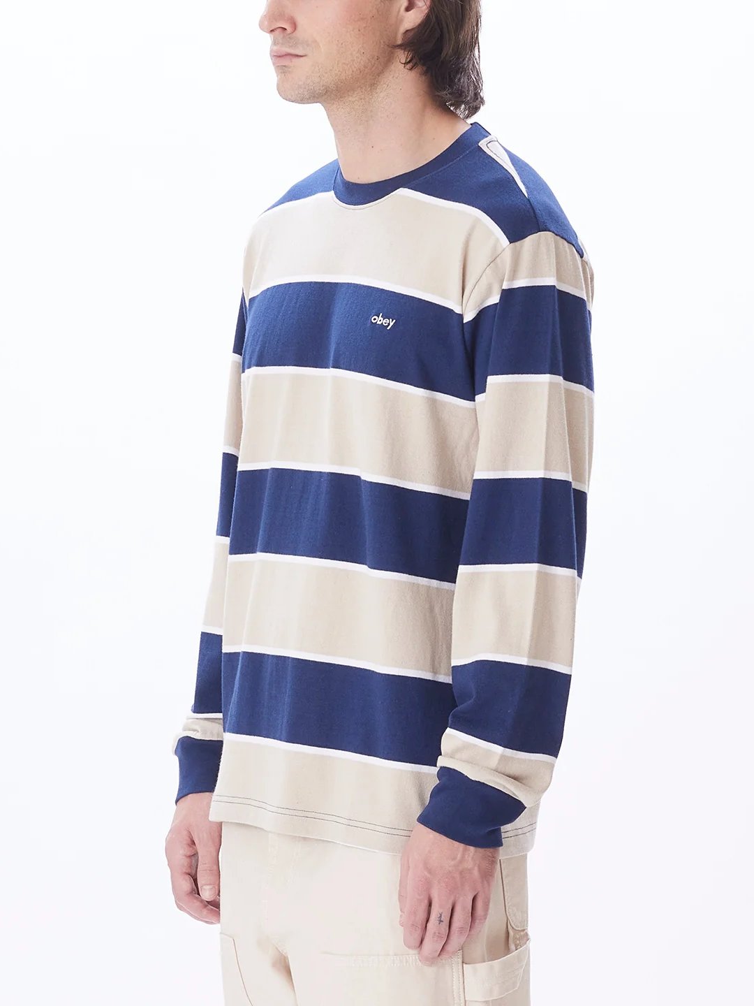 OBEY BRYON STRIPE LONG SLEEVE SHIRT ACADEMY NAVY MULTI