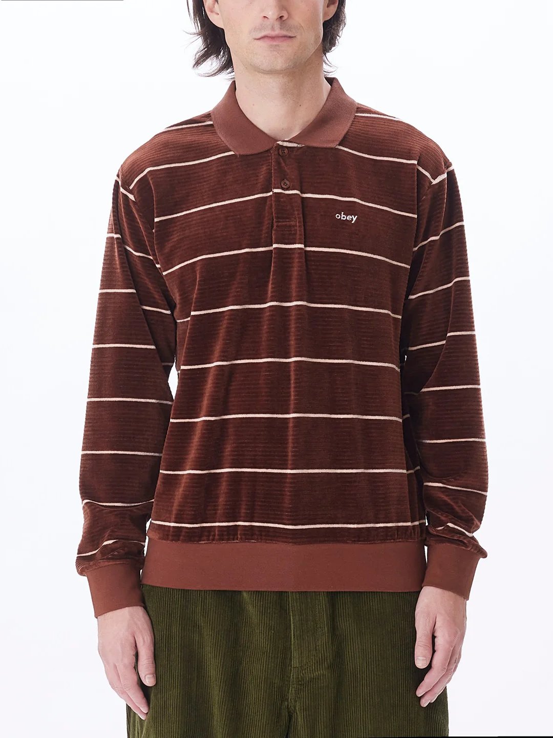 OBEY ASTORIA VELOUR STRIPE POLO SEPIA MULTI