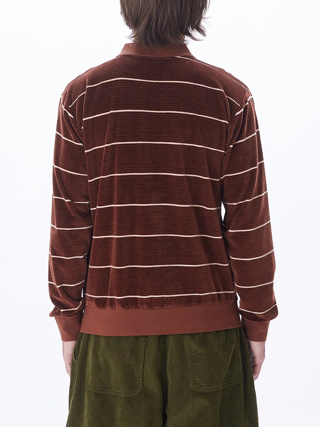 OBEY ASTORIA VELOUR STRIPE POLO SEPIA MULTI