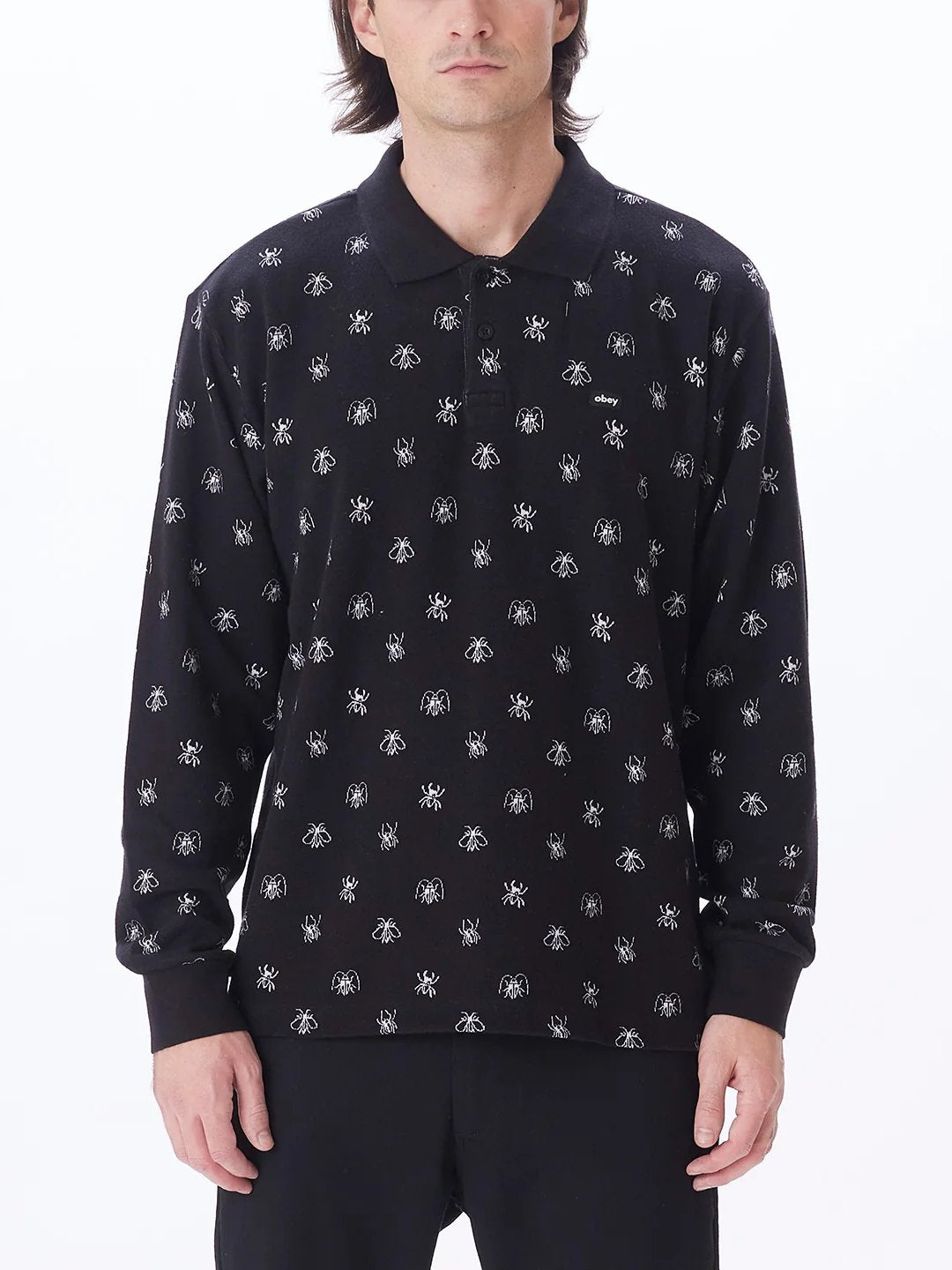 OBEY PEST JAQUARD LONG SLEEVE POLO BLACK MULTI