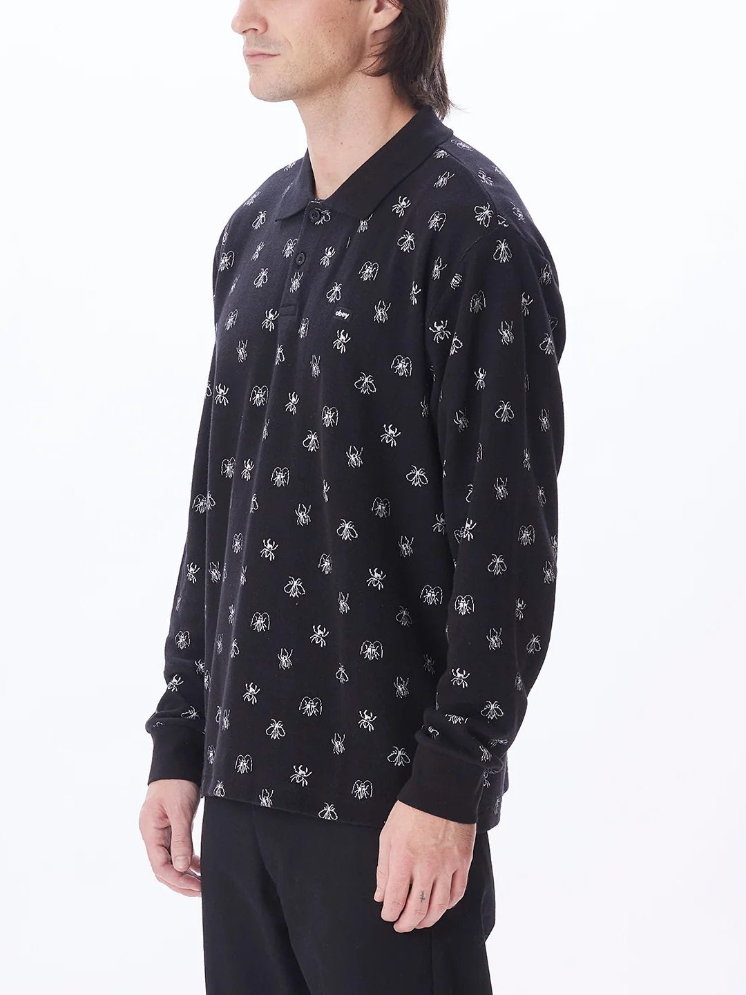 OBEY PEST JAQUARD LONG SLEEVE POLO BLACK MULTI