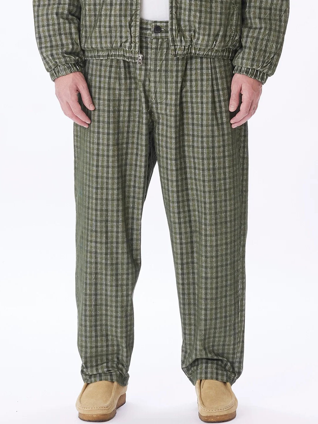 OBEY FUBAR PLEATED PLAID CORD PANT KOMBU GREEN