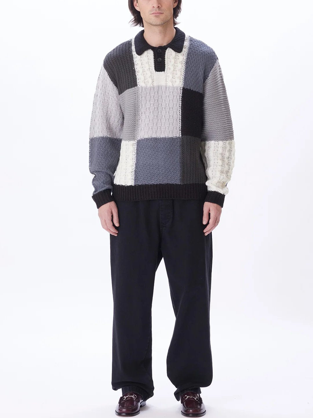 OBEY OLIVER PATCHWORK SWEATER BLACK MULTI
