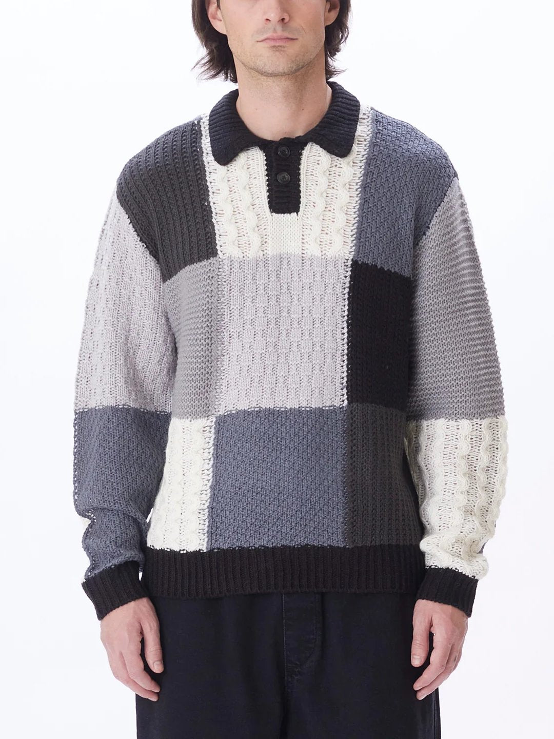 OBEY OLIVER PATCHWORK SWEATER BLACK MULTI