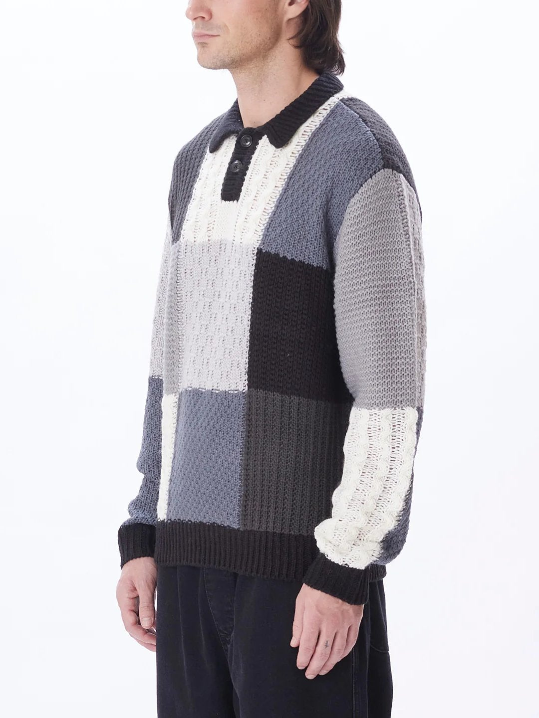 OBEY OLIVER PATCHWORK SWEATER BLACK MULTI
