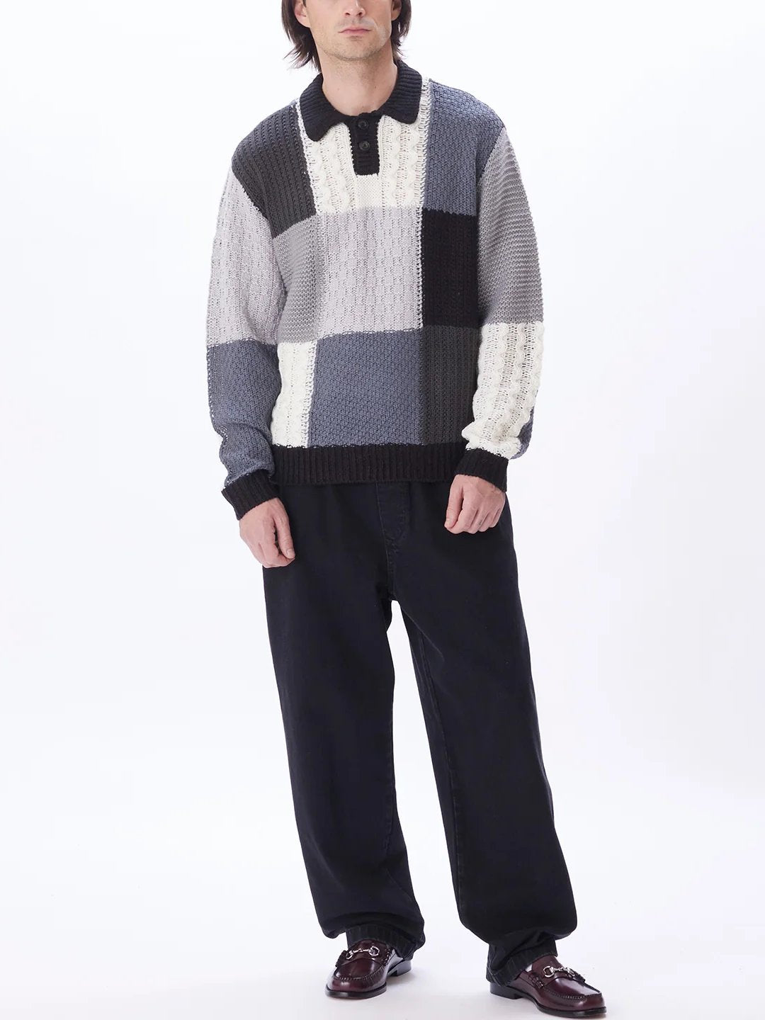 OBEY OLIVER PATCHWORK SWEATER BLACK MULTI