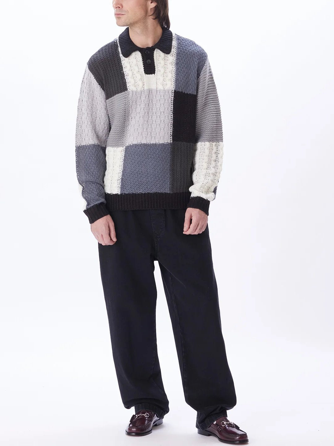 OBEY OLIVER PATCHWORK SWEATER BLACK MULTI