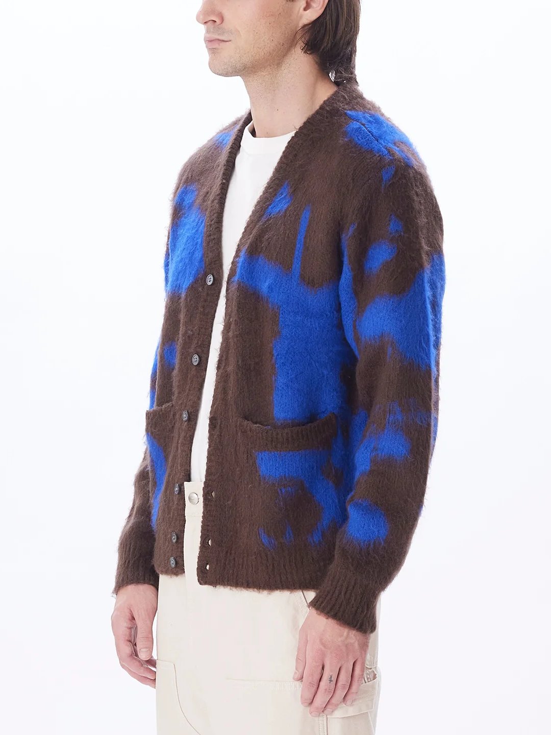 OBEY LUKA SPLATTER CARDIGAN JAVA BROWN MULTI