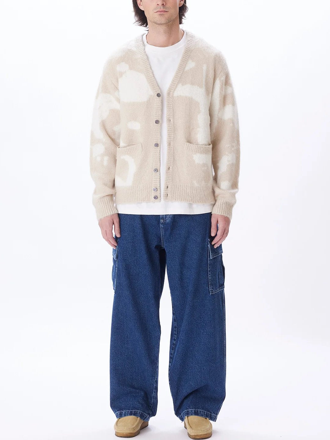 OBEY LUKA SPLATTER CARDIGAN SILVER GREY MULTI
