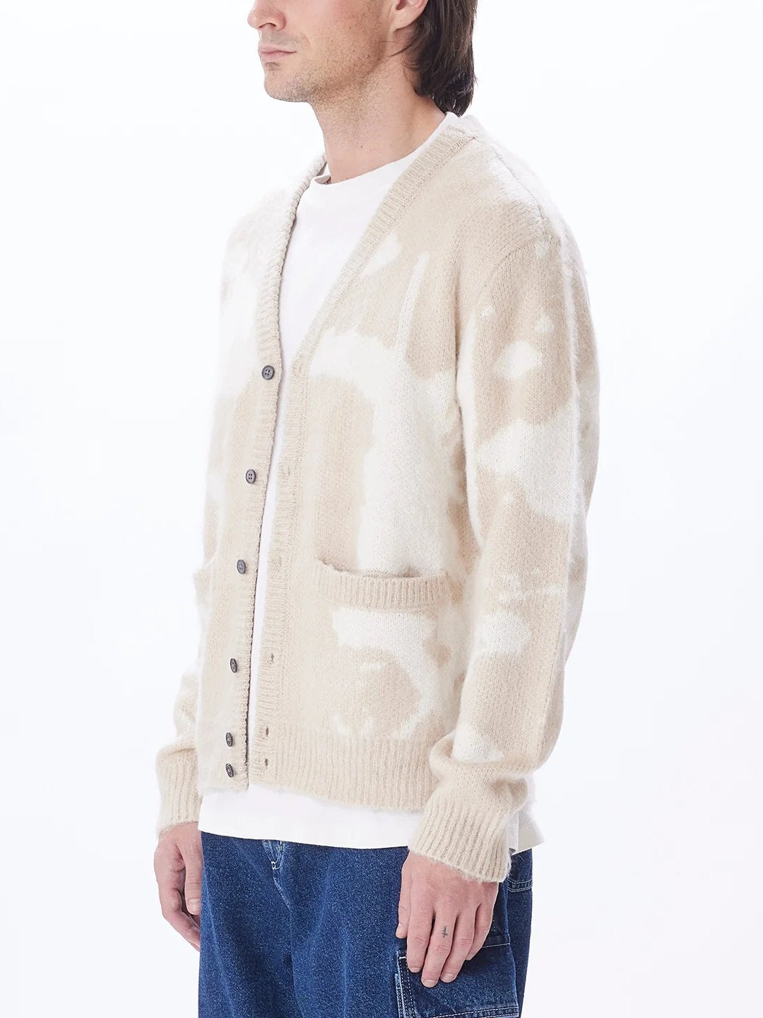 OBEY LUKA SPLATTER CARDIGAN SILVER GREY MULTI