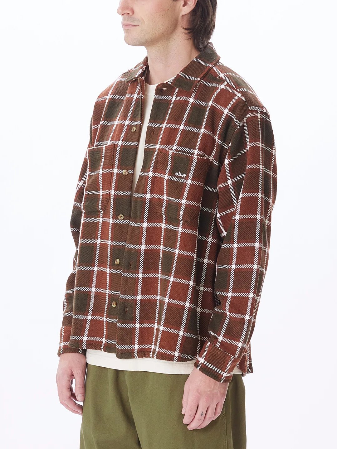 OBEY BIGWIG PLAID WOVEN SHIRT SEPIA MULTI SIDE