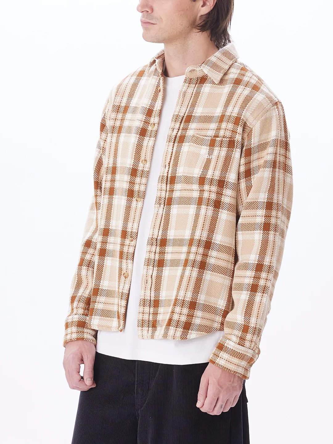 OBEY FRED WOVEN SHIRT IRISH CREAM MULTI SIDE