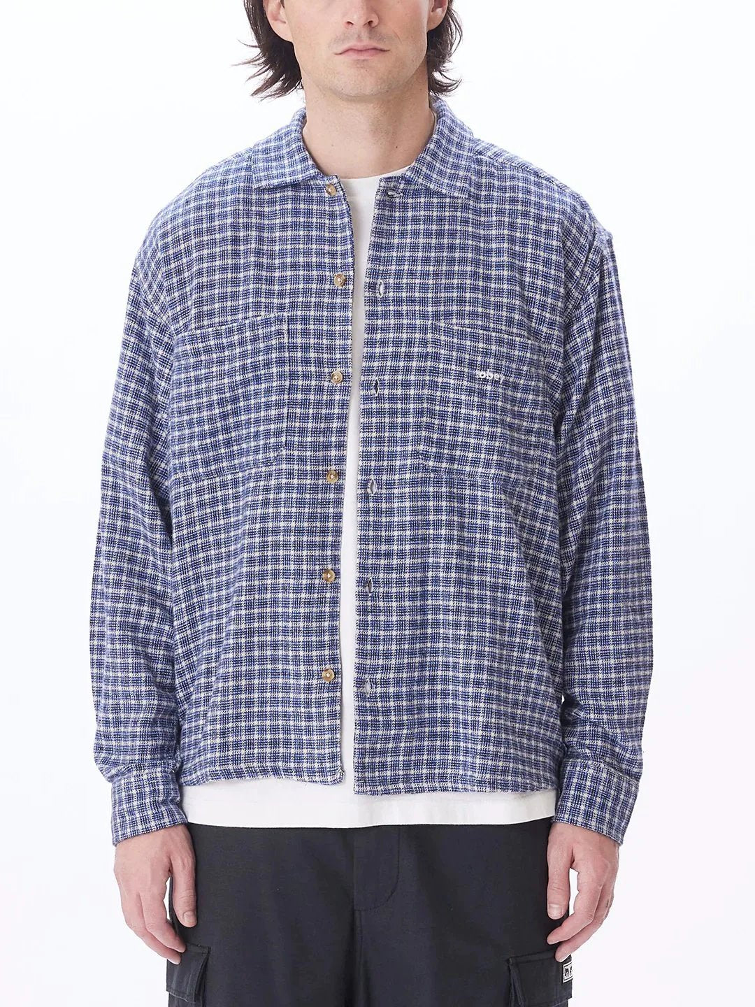 OBEY BIGWIG MICRO PLAID WOVEN SHIRT SILVER GREY MULTI FRONT